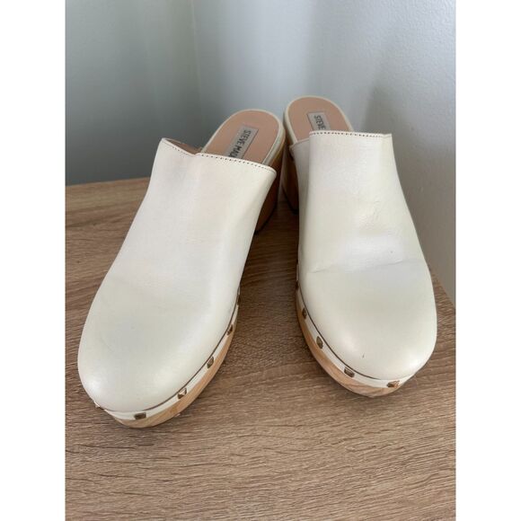 Steve Madden Women's Clog Mule White Leather Low Platform Block Sandal size 10 - Picture 10 of 12